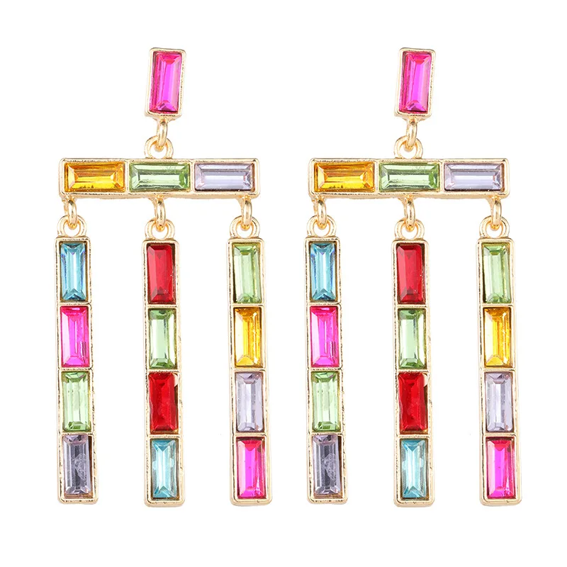 Time Creative Geometric Large Color Crystal Earrings Women's Tassel Fashion Versatile Catwalk Temperament Earrings