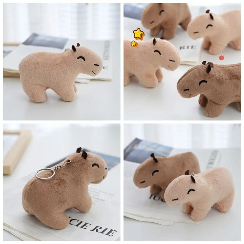 Reallilfe Capybara Capybara Plush Keychain Cartoon Khaki Stuffed Animals Keyring Kawaii 12cm Capybara Plush Keyring Small Gift