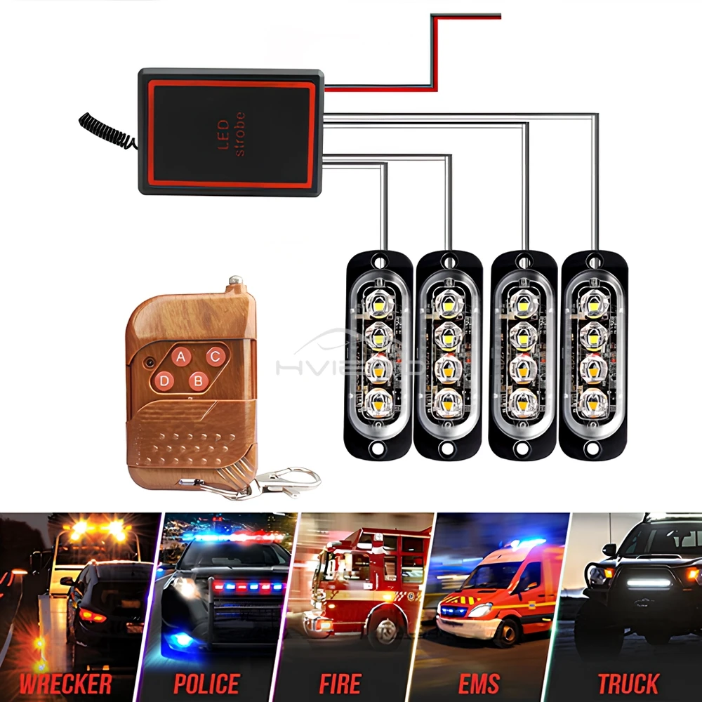 1X4 في 1 اللاسلكية الطوارئ ستروب تيار مستمر 12-24 فولت سيارة ضوء مصباح الشرطة أزرق أحمر أبيض يوم إشارة تحذير وامض منارة المسار Led