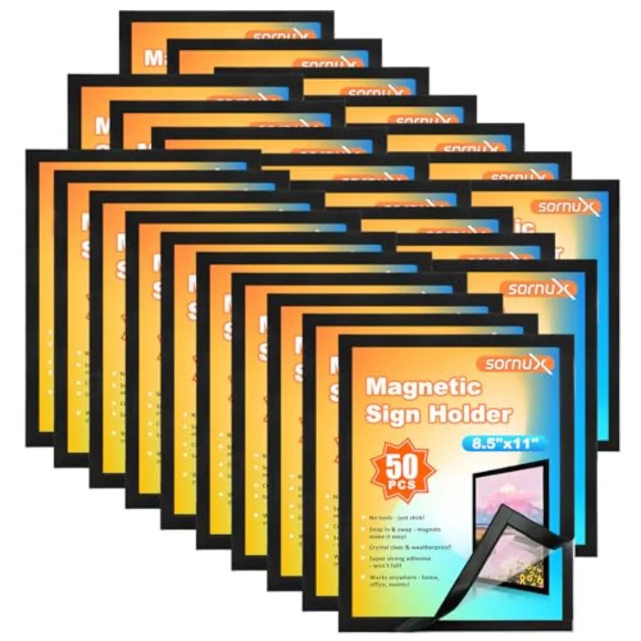 

8.5 x 11 Magnetic Sign Holder 50 Pack Self-Adhesive Wall Mount Sign Holder Magnetic Document Holder for Home Office Store Poste