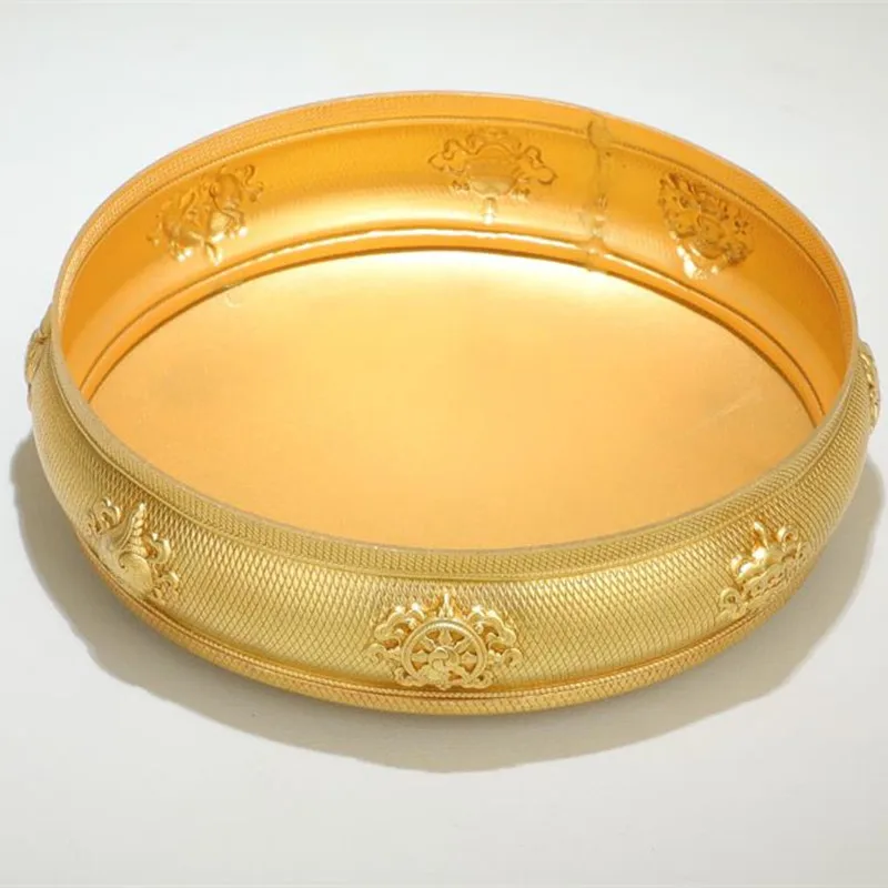 12.5cm Eight Auspicious Symbol Manza Beads Gold Plated Buddhist Tibetan Supplies Home/Office Putting Decorate Dish/Plate/Tray