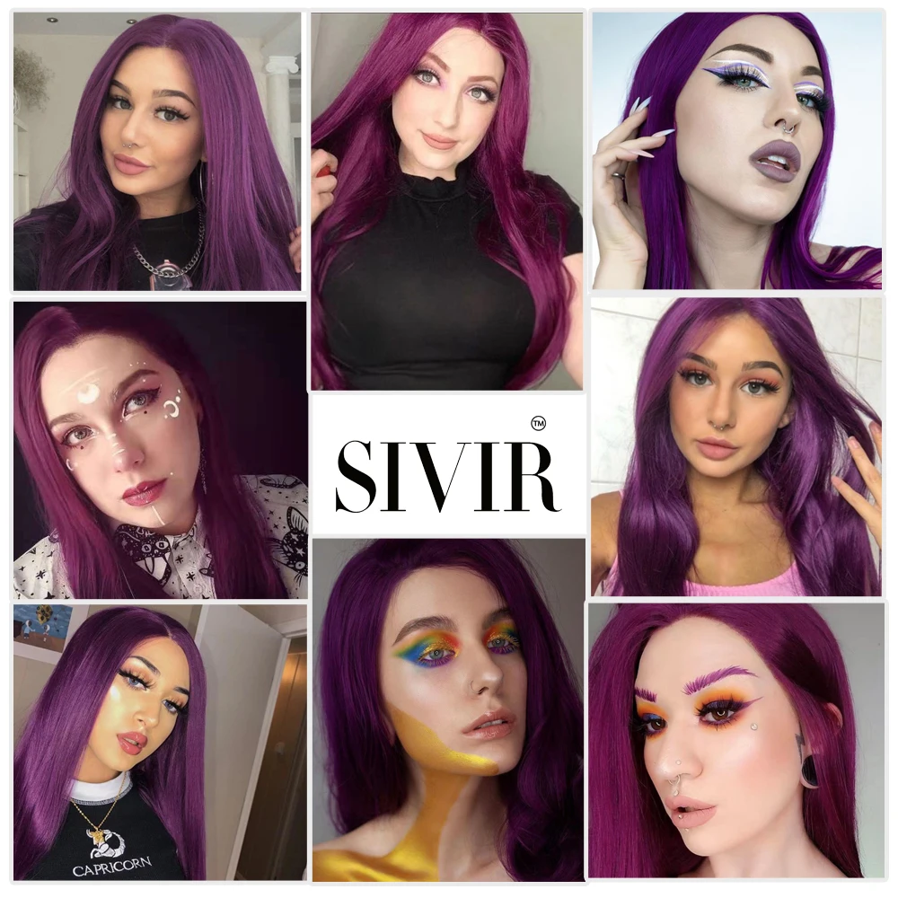 Sivir Synthetic Purple Lace Brazilian Wig Long Straight Wigs For Women Middle Part Hair Party/Daily/Cosplay Heat Resistant Fiber