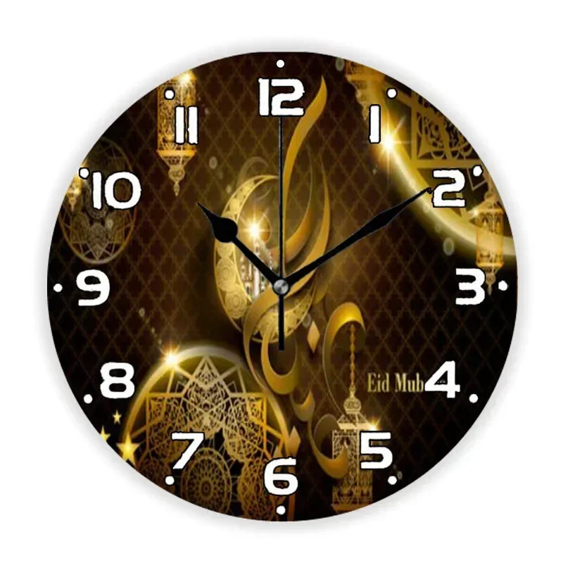 3D Luxurious Black Gold Eid Mubarak Arabic Traditional Large Wall Clock Living Room Ramadan Islamic Moselm Wall Watch Home Decor