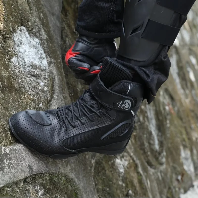 Summer Men's Motorcycle Boots Breathable Motocross & Touring Riding Shoes for Cruiser Chopper Bikes Comfort Botas Para Moto