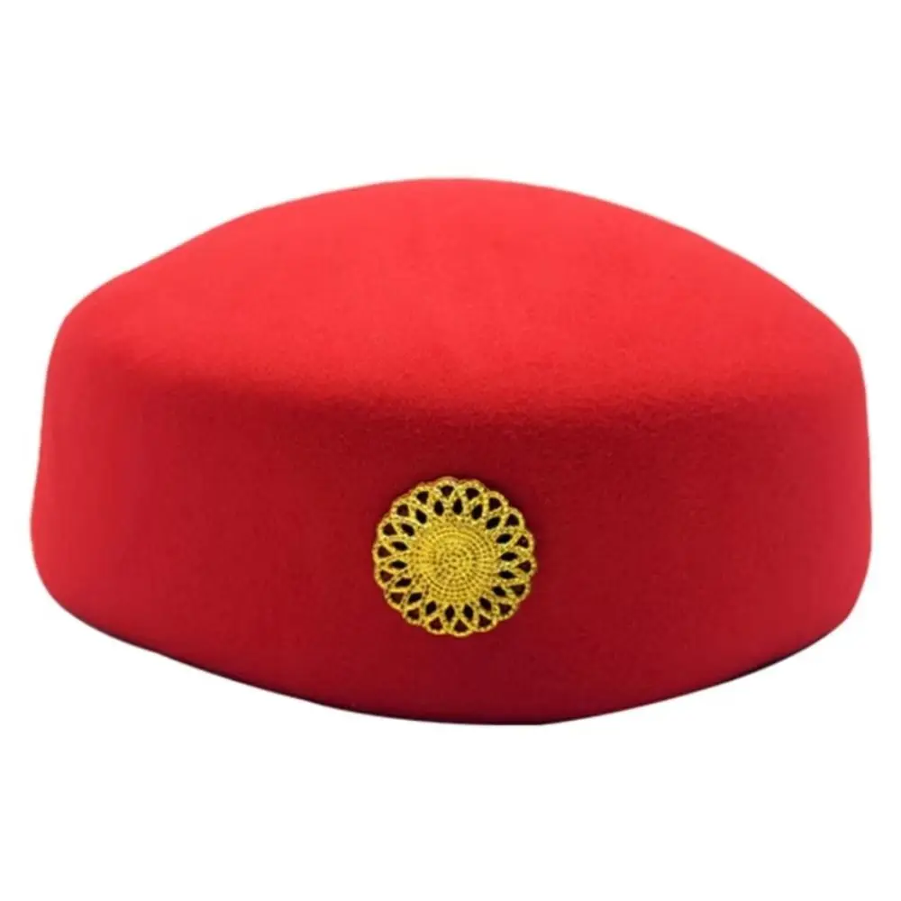 Formal Beret Airline Stewardess Hat Uniform Pillbox Hat Air Hostesses Caps With Badge Black Red Marching Band Hat