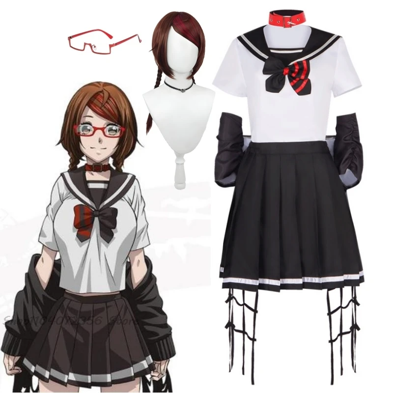 Anime Dead Mount Death Play Cosplay Sakimiya Misaki Costume Jk School Uniform Cos Dress Lolita Wigs Glasses Props Party costume