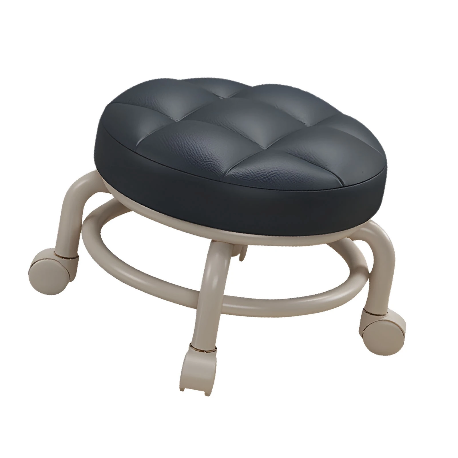 Low Roller Stools with Universal Wheel 360 Degrees Swivel PU Leather Round Rolling Stool Seats with Mute Wheels for Home Office image 5
