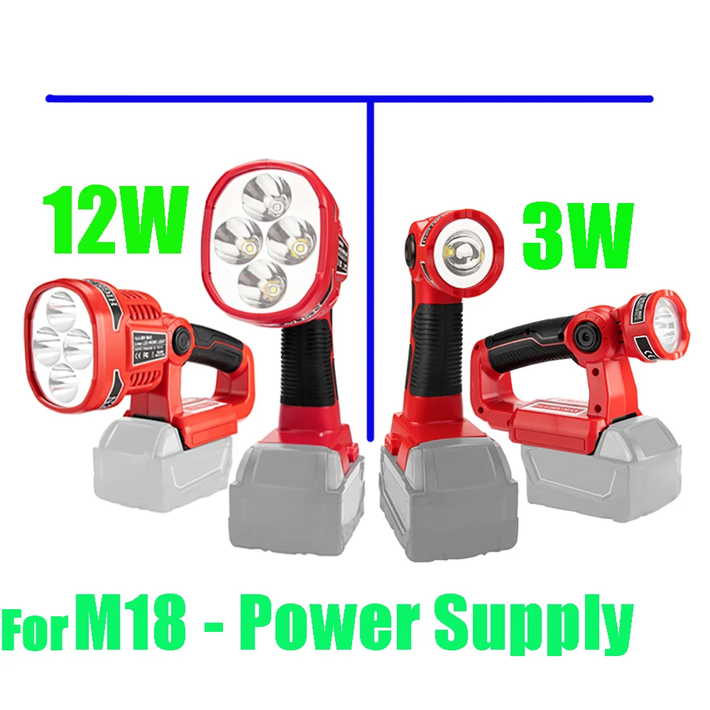 Portable Spotlight LED Warning Light Work Lamp Flashlight Torch Hand Lantern USB Charger for Milwaukee 18V Li-ion Battery