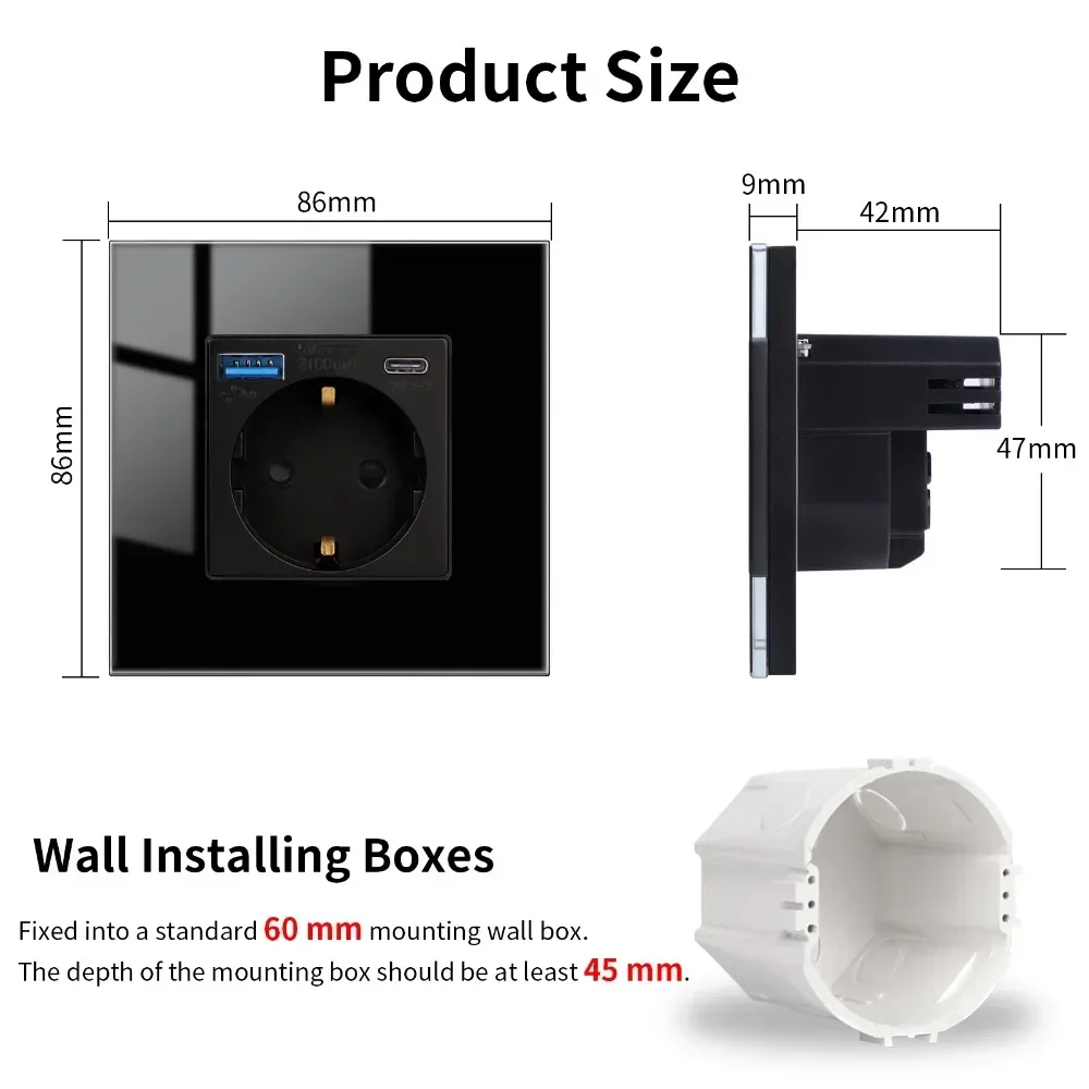 Bingoelec UE Padrão Dupla Parede Tomada, Toque Interruptor De Luz, Porta De Carregamento USB, Tomadas Elétricas para Melhoria Da Casa