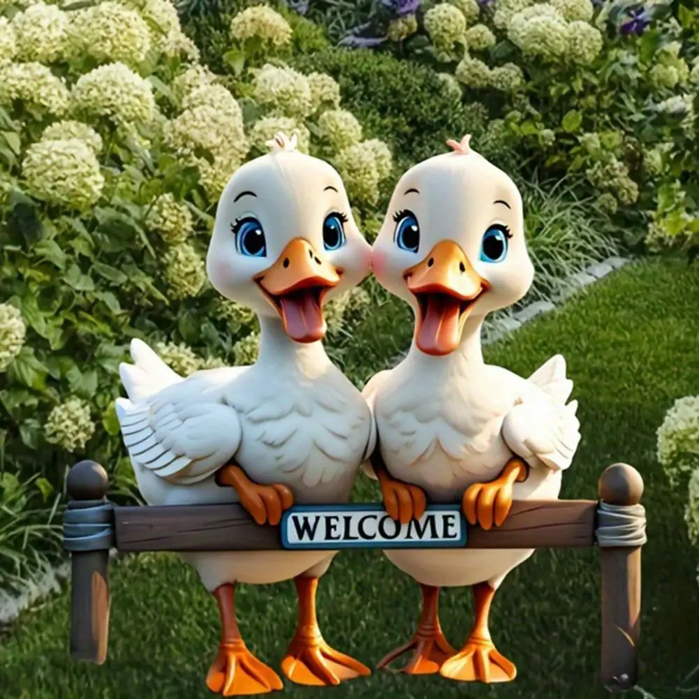 1 8-inch 2D flat acrylic decorative flooring insert, 2 duck garden decorative racks, durable plastic animal welcome sign
