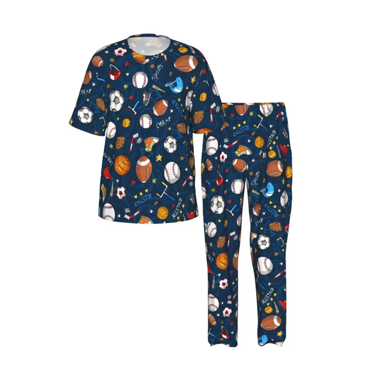 Men Pajamas Set Sport Many Basketball Baseball And Football Short Sleeve Spring Summer Lounge Sleepwear Male Nightwear