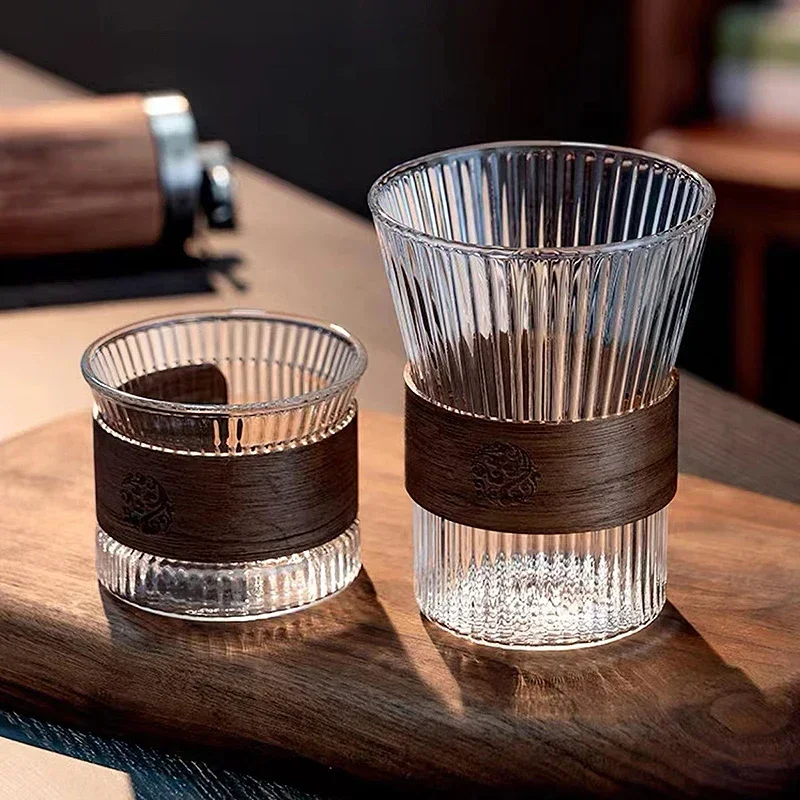 130/350ml 1-8 pçs criativo japonês transparente padrão vertical copo de vidro de borosilicato água café leite bebida canecas de uísque