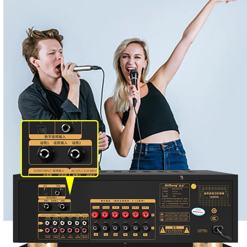 1200W 5.1 Power Amplifier High Power Home HIFI Bluetooth Subwoofer Amplifier APE Lossless Decoding Karaoke Effect Amplifier USB