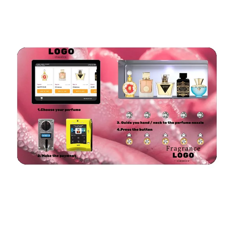 

Professional Customized Wall Mounted 24h Self Service Automatic Perfume Sprayer Dispenser Vending Machine