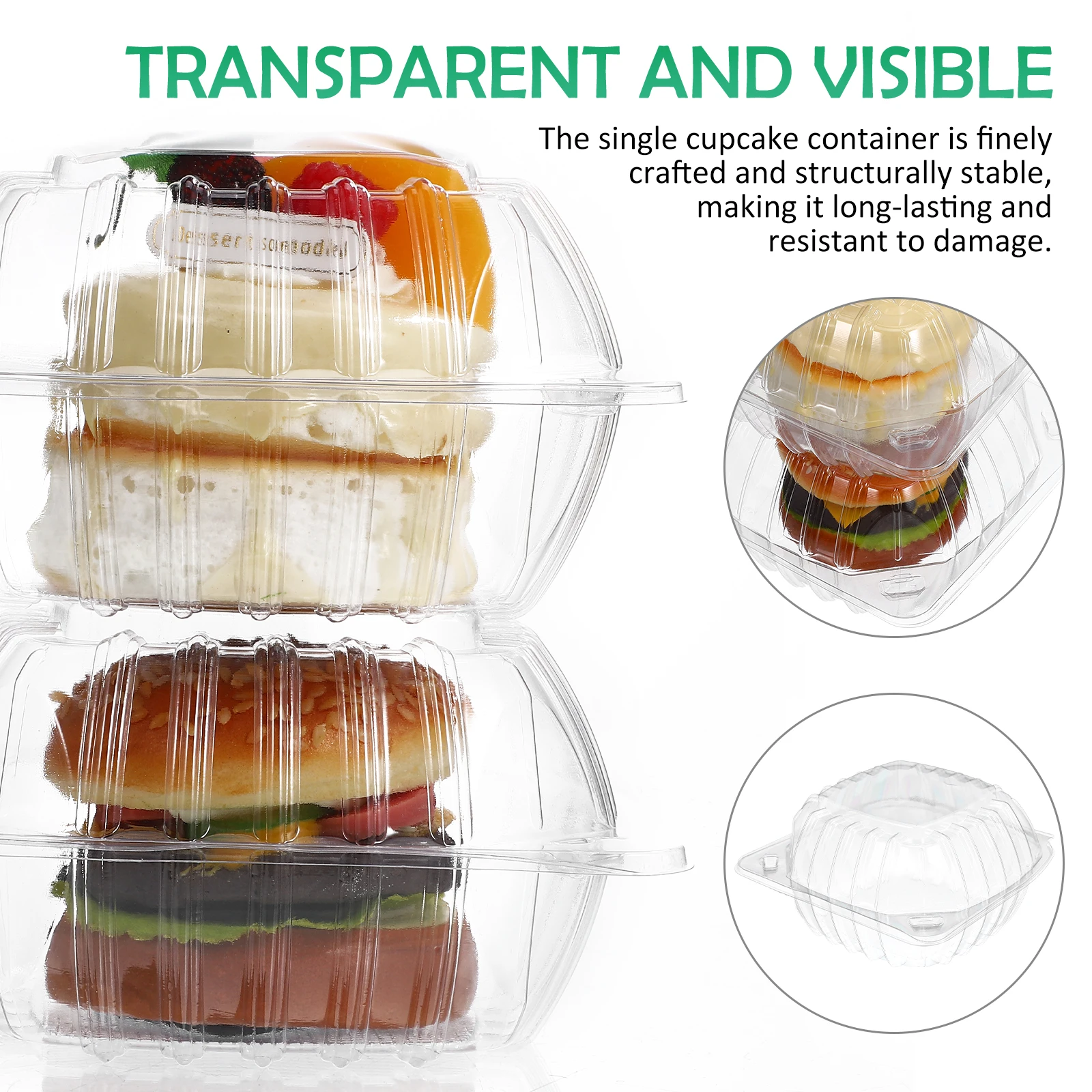 

100Pcs Sandwich Box Clear Cake Container Single Cupcake Holder with for Dessert Take Out Baking Packaging