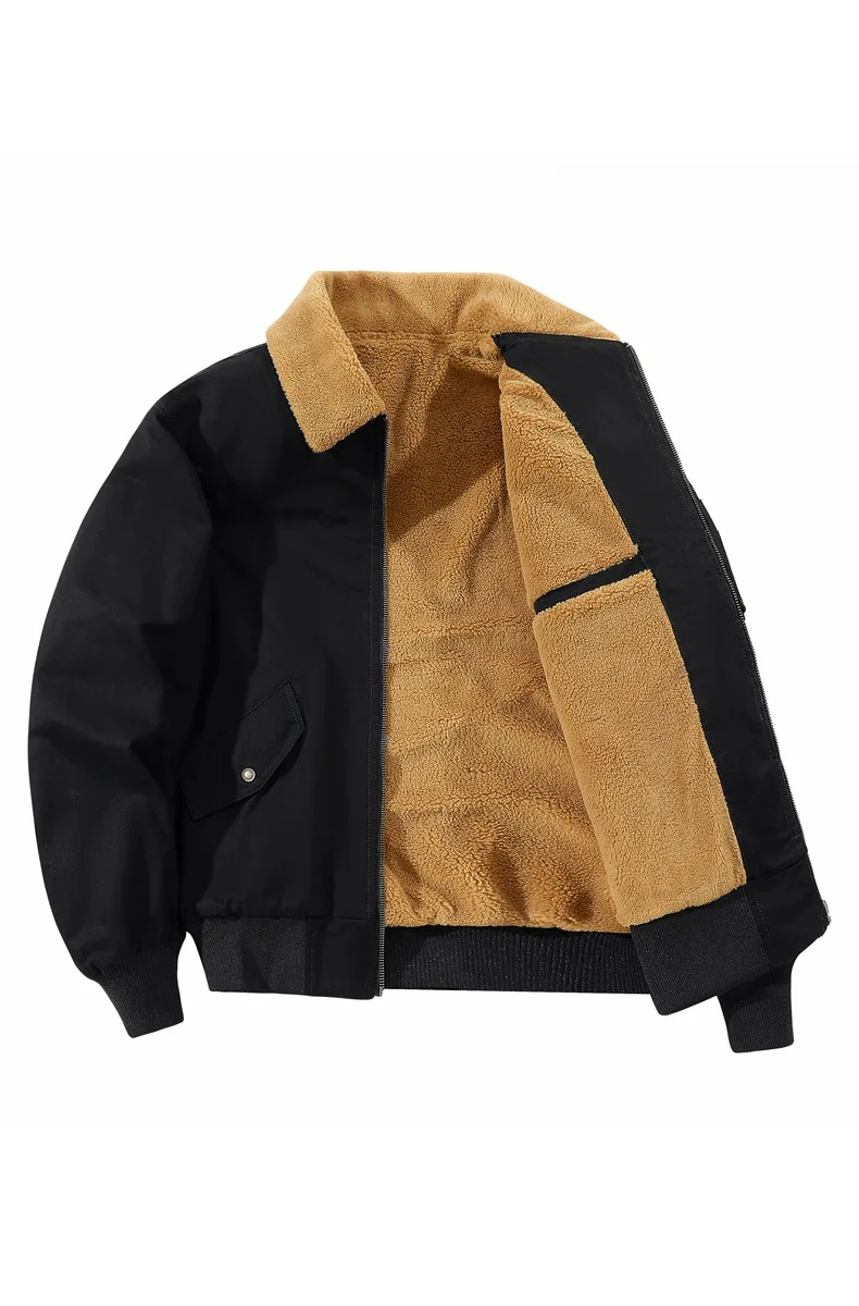 أزياء الشتاء الأوروبية الأمريكية الجديدة للرجال بلون سادة كاجوال عصري بسيط أساسي بياقة مقلوبة وأكمام طويلة وسحاب