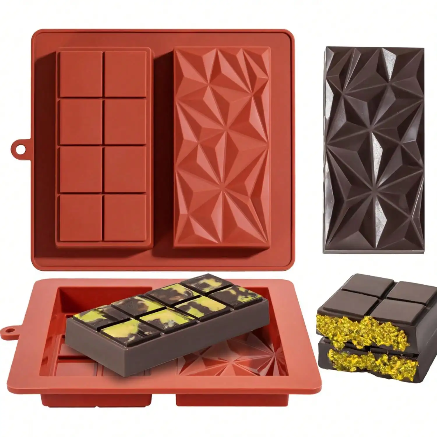 Extra Deep Silicone Chocolate Bar Mold - Large Dubai Pistachio Design For Stuffed Bars, Perfect For Labor Day & Christmas Baking