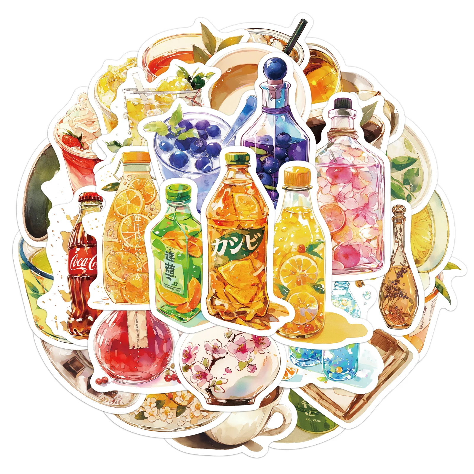 30PCS Drink Shop Series DIY Stickers Exquisite Ins Style Fruit Tea Coffee Small Fresh Beverage Pattern Notebook Material Sticker