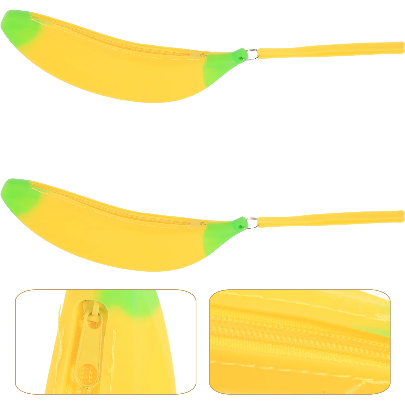 

2Pcs Silicone Banana Pencil Case Wear Resistant Washable Pen Bag Smooth Zipper Pencil Storage Student Gift Cartoon Fruit Design