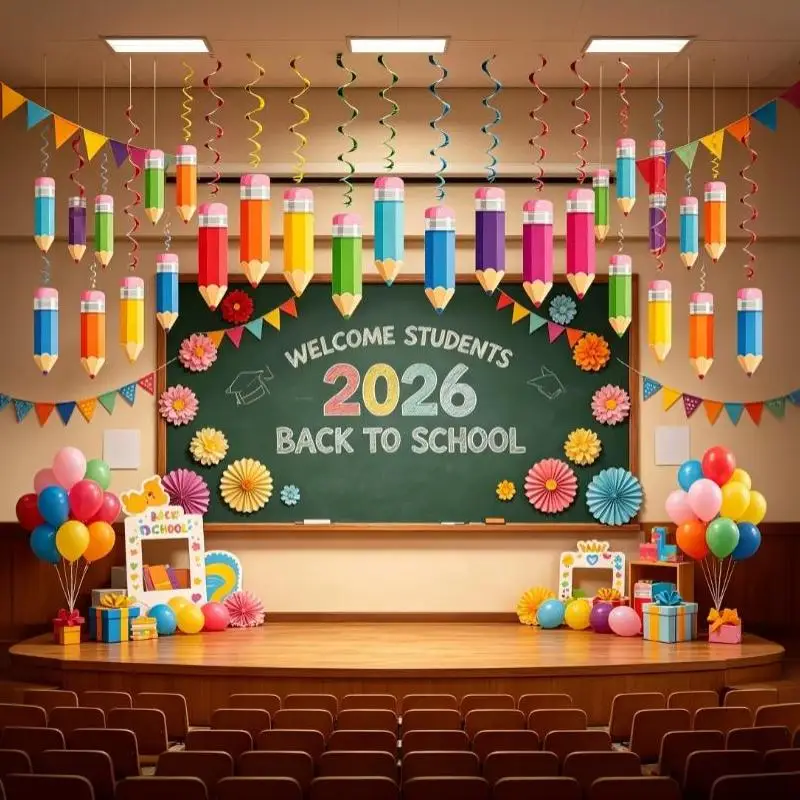 Pencil Hanging Swirl Decor Set 18/48Pcs Colorful Back To School Ornaments for Classroom Party Decorations