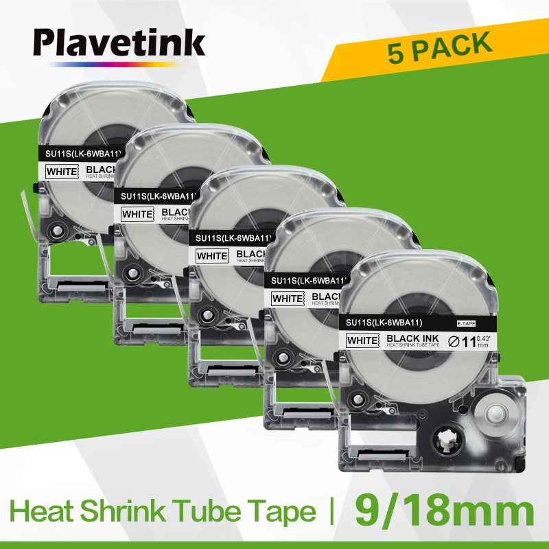 

5PCS 9mm 18mm Heat Shrink Tubes Label Tape SU5S SU11S SU11Y SU5Y for Epson LabelWorks LW-300 LW-400 LW-500 LW-700 Label Maker