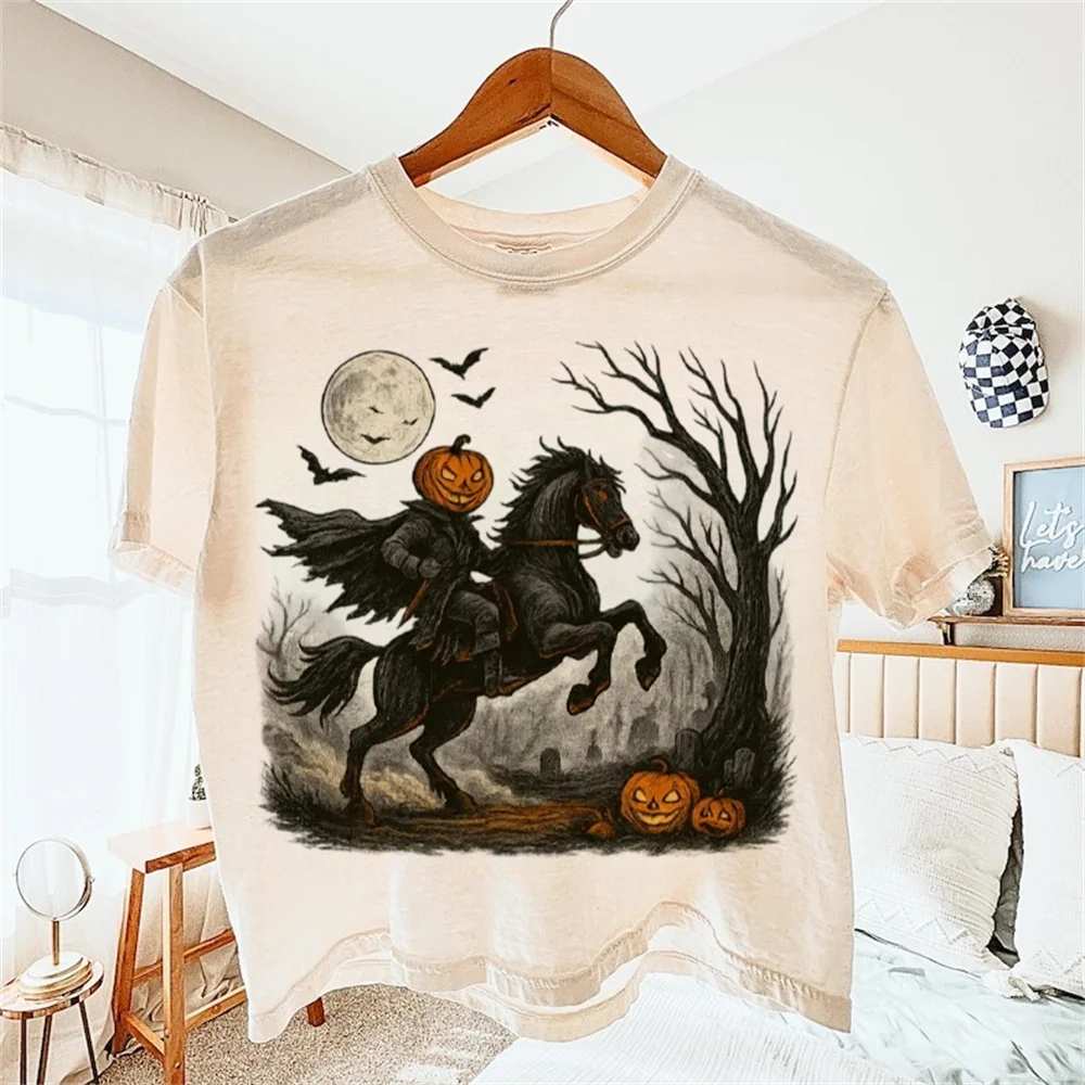 Halloween Pumpkin Head Knight Pattern Printed Retro Women's Cartoon T-Shirt Casual Regular Cute Top Popular Fun Women's T-Shirt