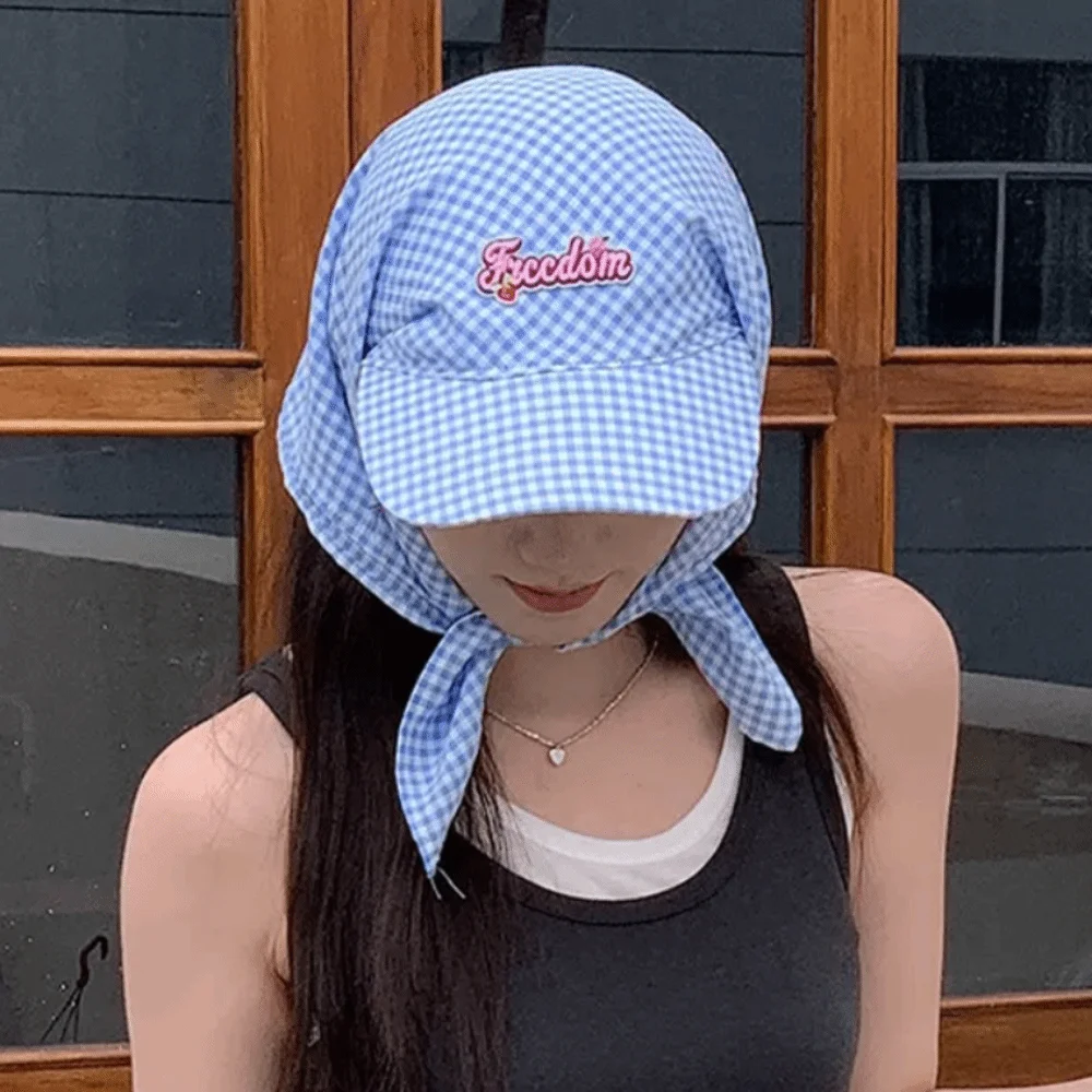 

Cotton Korean Headscarf Baseball Hat Quick Drying Checkered Triangle Headscarf Baseball Cap Sweet Hip Hop