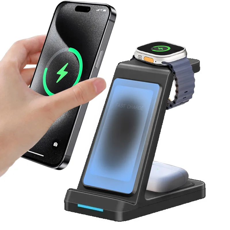 

Беспроводное зарядное устройство 3 в 1, настольная подставка для телефона для iPhone 17 16 Pro Max 15 14 13 12 Apple Watch 11 ~ 2 Airpods Pro 3/2, быстрая зарядка