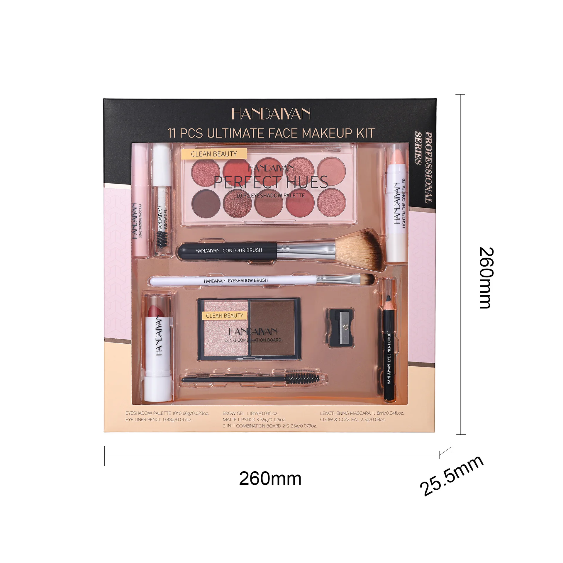 Set trucco 11 pezzi, rossetto, ombretto, correttore, mascara per sopracciglia, set lucidalabbra