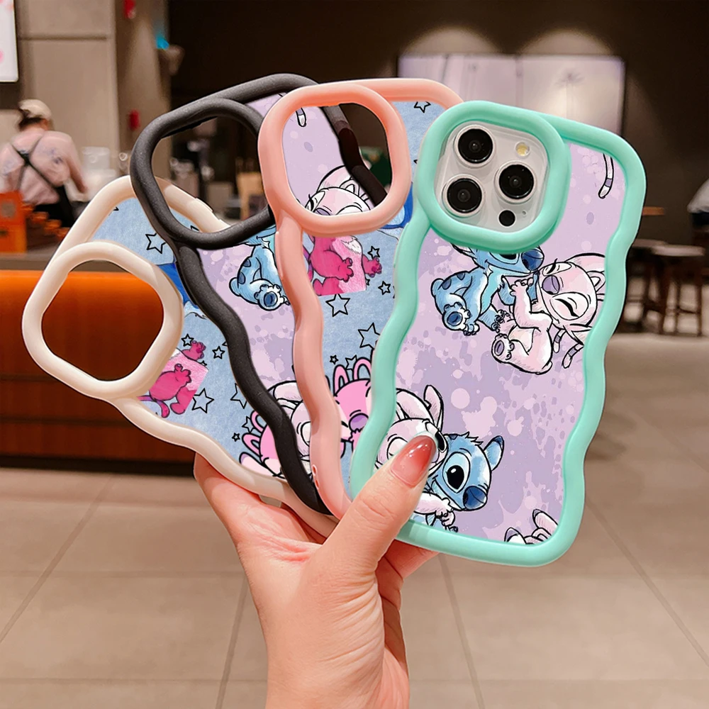 Macaron Big wave Soft Phone Case for Tecno Camon 18 19 20 Spark 9 10C 20C GO POP 7 itel P55 A70 SS98 Stitch Angel