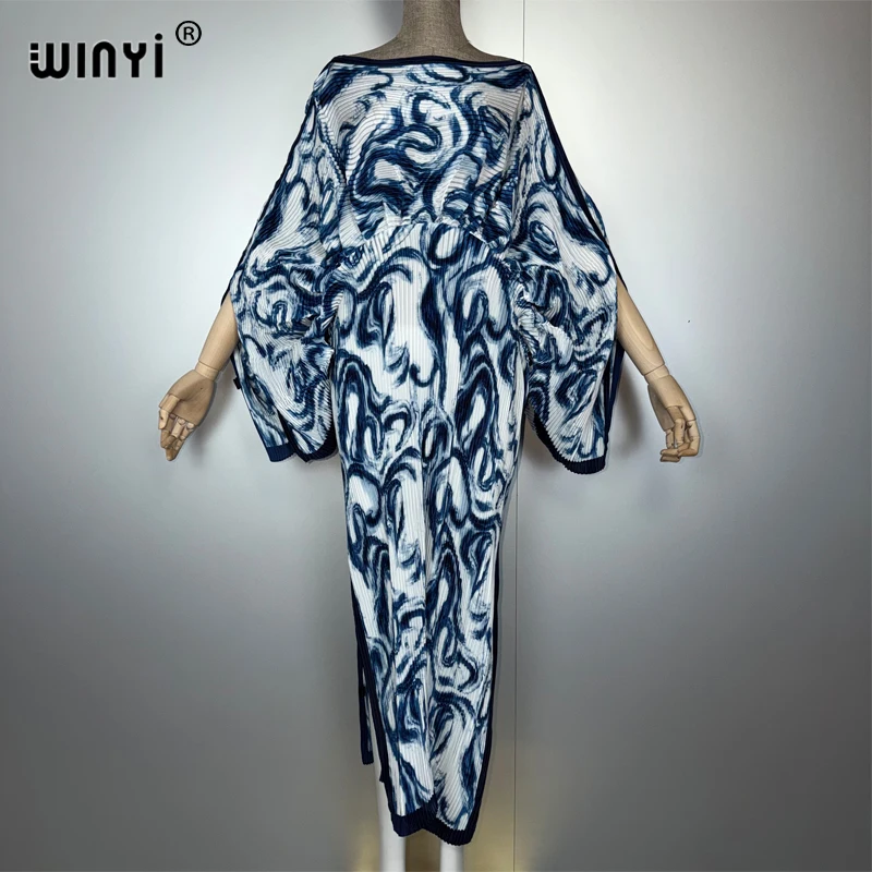 

WINYI Crimping Elastic loose Pleated dress beach cover up kaftan abaya dubai luxury party dress evening dress abaya muslim woman