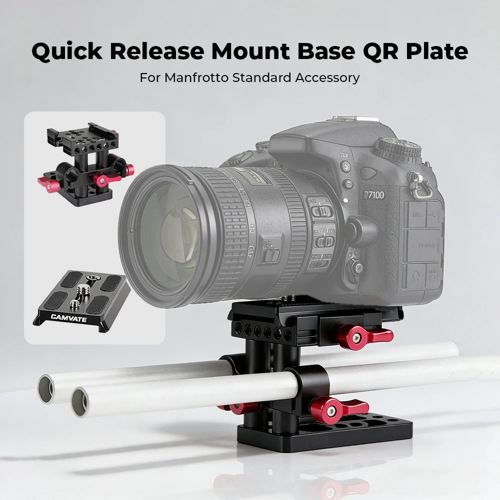 

CAMVATE Camera Quick Release Mounting Plate /QR Base With Standard 15mm LWS Dual Rod Clamp For Manfrotto 577/501/ 504/ 701Tripod