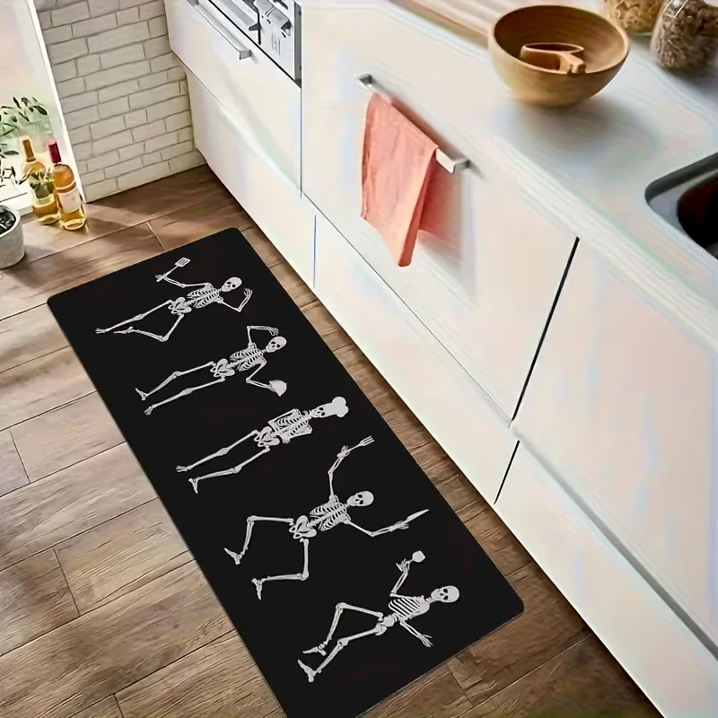 VIKAMA Halloween Skeleton Pattern Anti slip Door Mat Kitchen Entrance Indoor Holiday Running Carpet Home Decoration