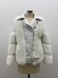ZADORIN Top Fashion Luxury FAUX Fox Fur Coat Motorcycle PU Leather Turn Down Collar Warm Faux Fur Jacket Women Autumn Winter New