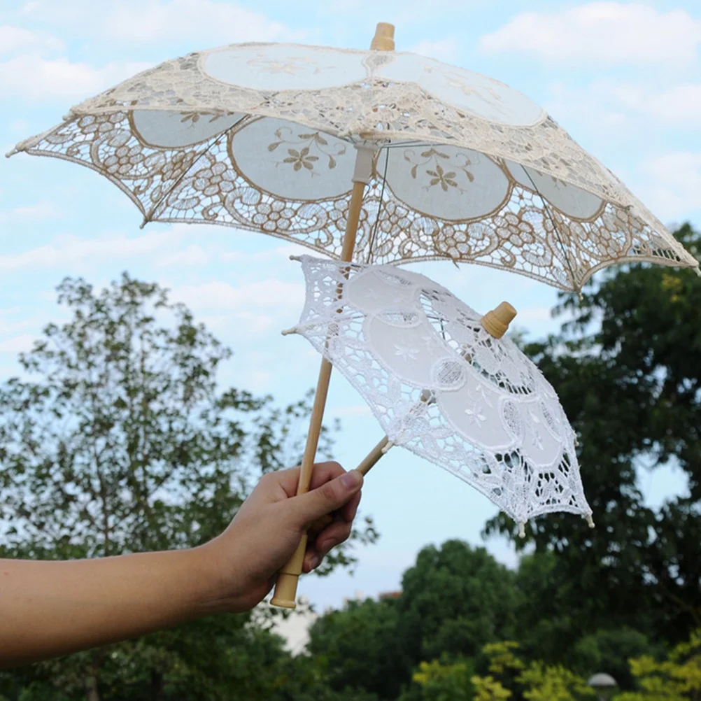 

Vintage Lace Umbrella Wedding Bridal Photography Prop Handheld Decorative Embroidered Outdoor Pastoral Photo Accessory with