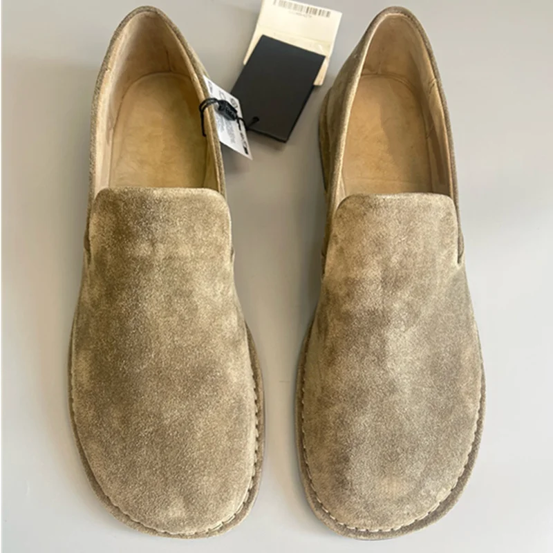 

Withered Top Quality Cowhide Shoes French Minimalist Vintage Flat Shoes Suede Elegant Commuting Leisure Loafers Shoes Women