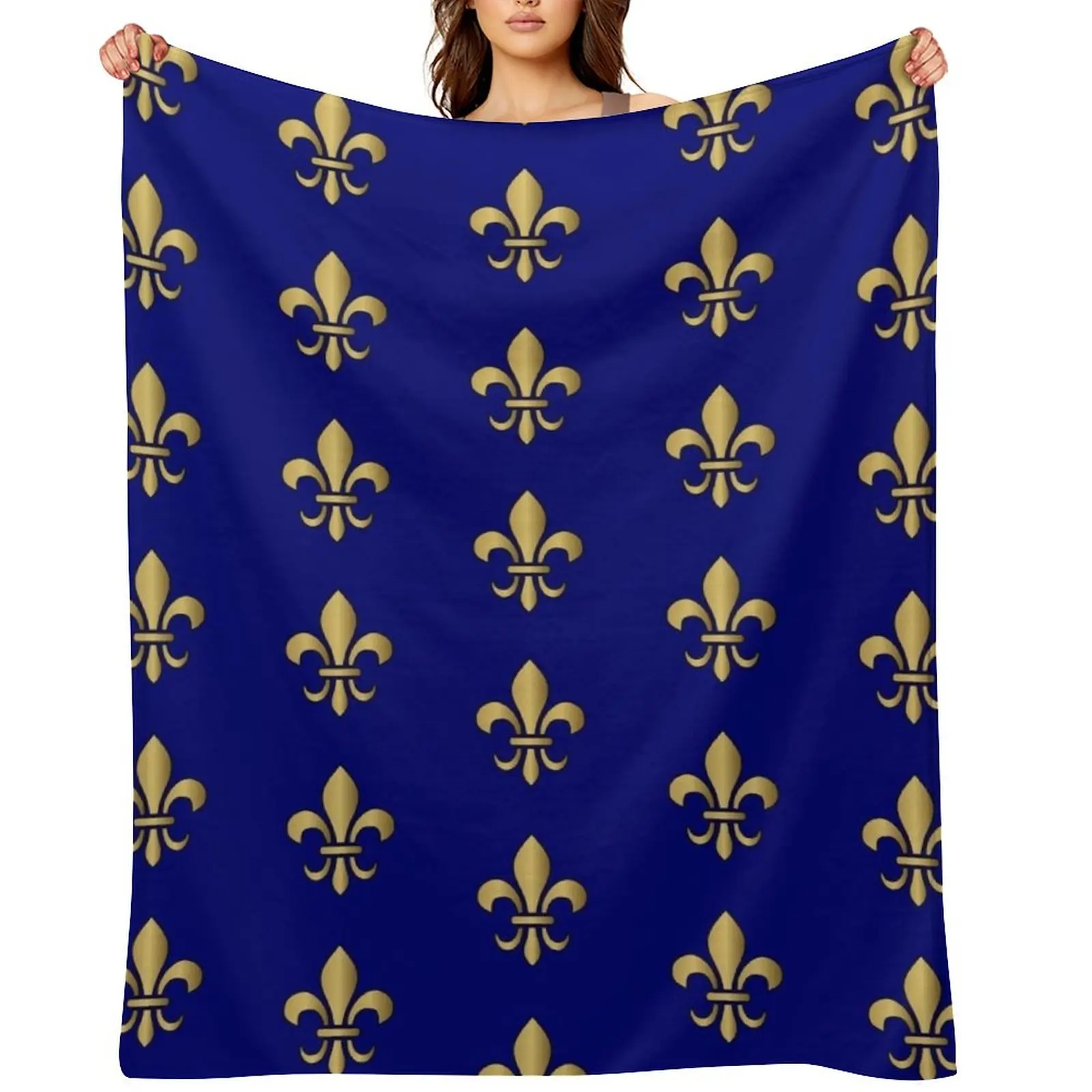 

Royal heraldic golden lilies pattern Throw Blanket Decorative Beds decorative Plaid Soft Plush Plaid Blankets