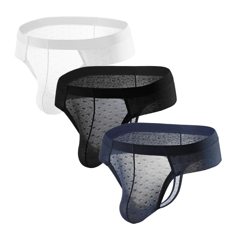 

3PCS Men Thongs Convex Transparent G-String Sexy Low Waist T-back Quick-drying Solid Color Breathable Men Underwear