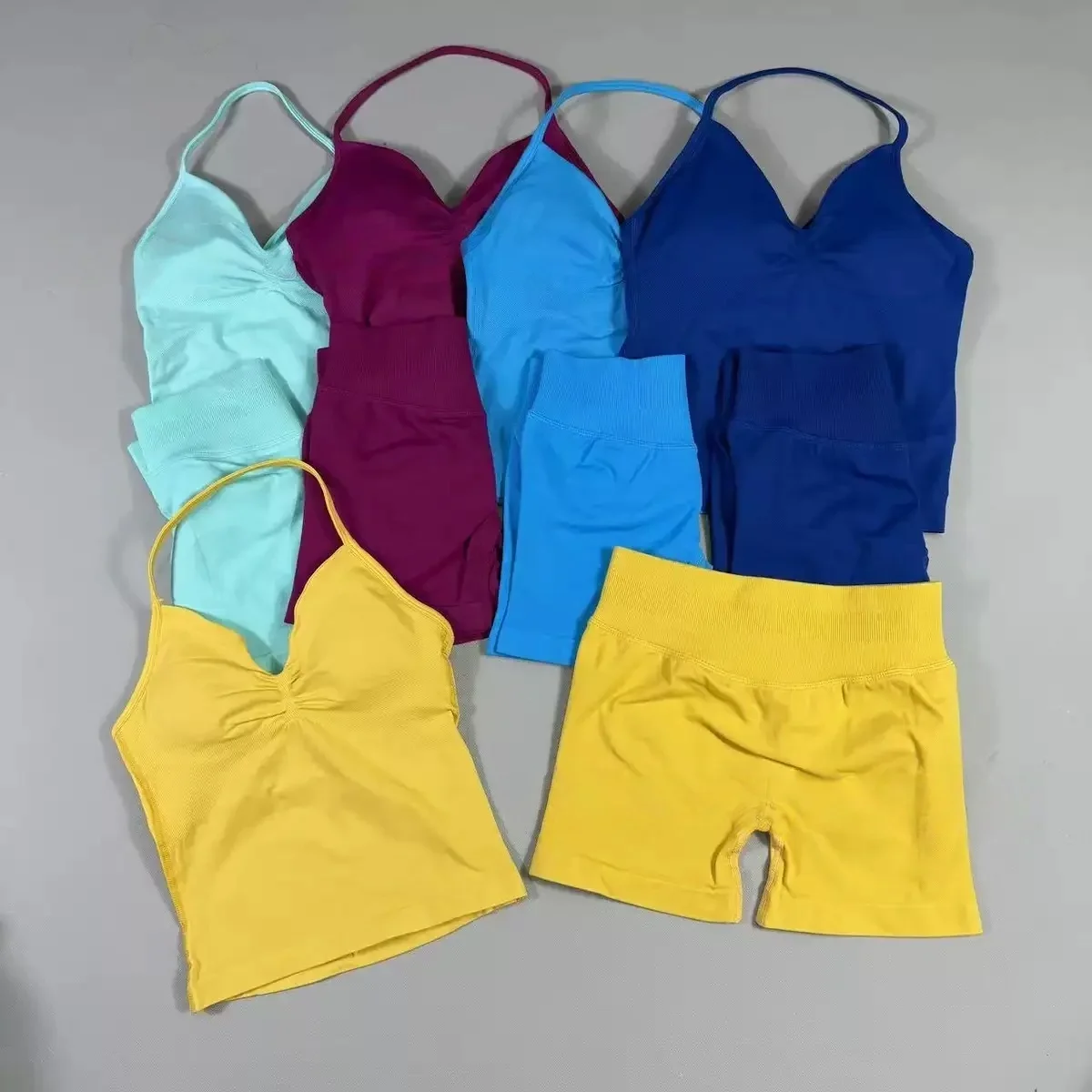 2 قطع الرياضة مجموعة المرأة عارية الذراعين تانك القمم عالية الخصر Scrunch سلس السراويل الرياضة البدلة الصالة الرياضية مجموعة ملابس رياضية تجريب مجموعة #4