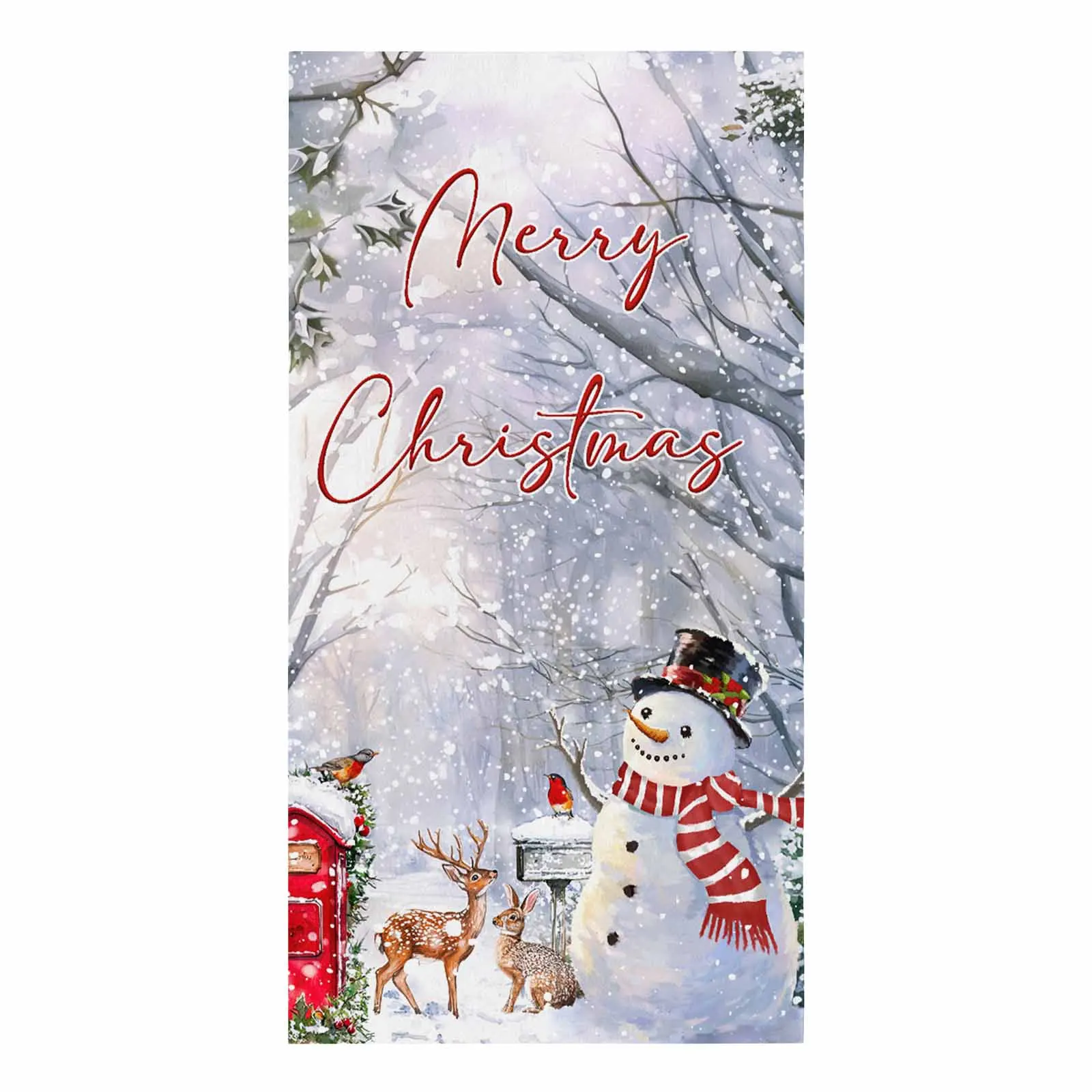 Christmas Deer Rabbit Mockingbird Cedar Leaves Printed Hand Towel Kitchen Dishcloth Water Absorption Household Cleaning Cloth