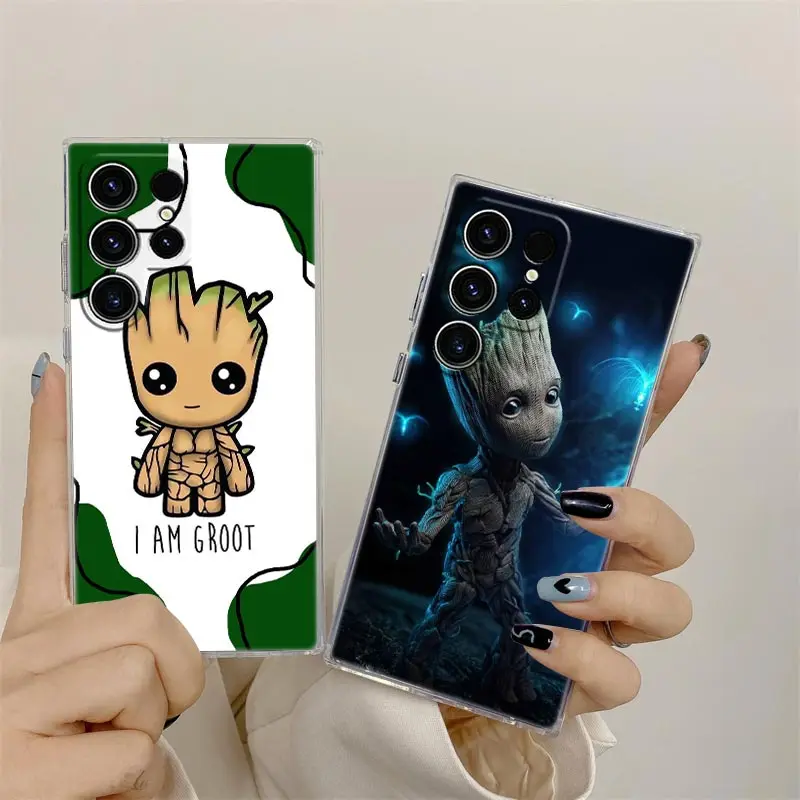 Baby Groot Marvel Phone Case For Samsung Galaxy S24FE S25 S23 S21 Ultra S20 S24 FE S22 S25Plus A35 A55 5G Case Clear Cover Groot