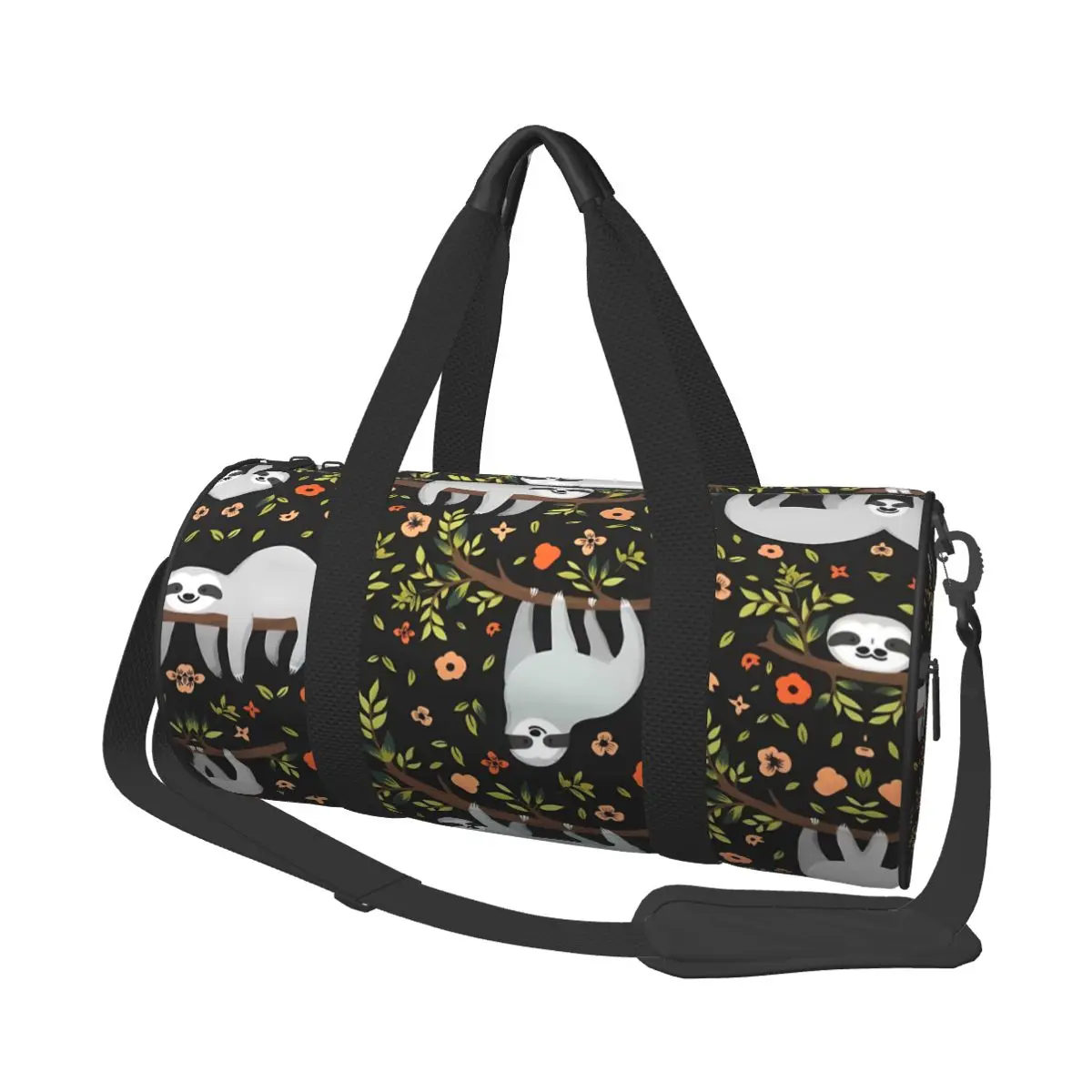 Gym Bag Funny Sloths Cute Sloth Flowers Sports Bag with Shoes Branches Animal Couple Weekend Handbag Novelty Travel Fitness Bag