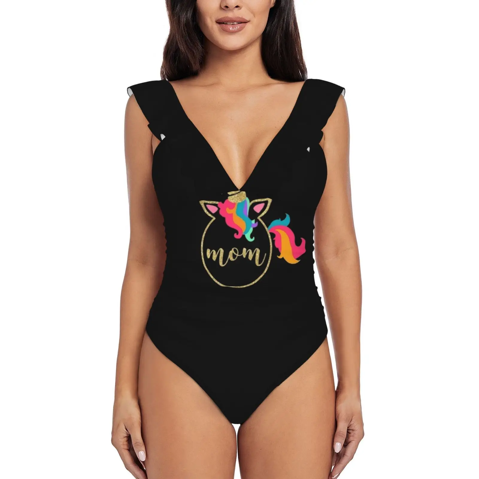 

Funny Gold Unicorn Mom Tshirt Monokini New Ruffle One Piece Swimsuit Female Sexy Swimwear Women Print Bathing Suit Aunt Mom Dad