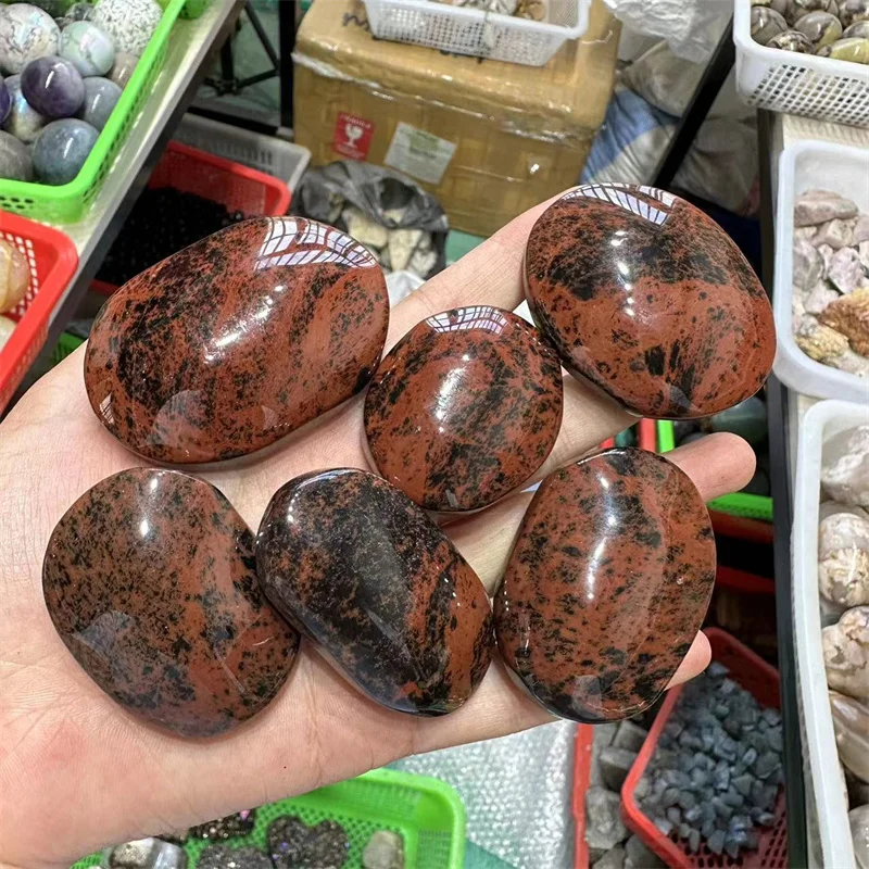 

Natural Gem Red Obsidian Palm Stone Polished Quartz Massage Crystal Healing Gemstone Craft Reiki Decoration