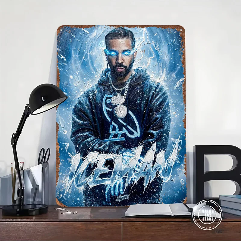 Drake With Glowing Eyes and Ice Poster Retro 3D Printed Metal Signs Customized Wall Hanging Gift for Vintage Decorations Art