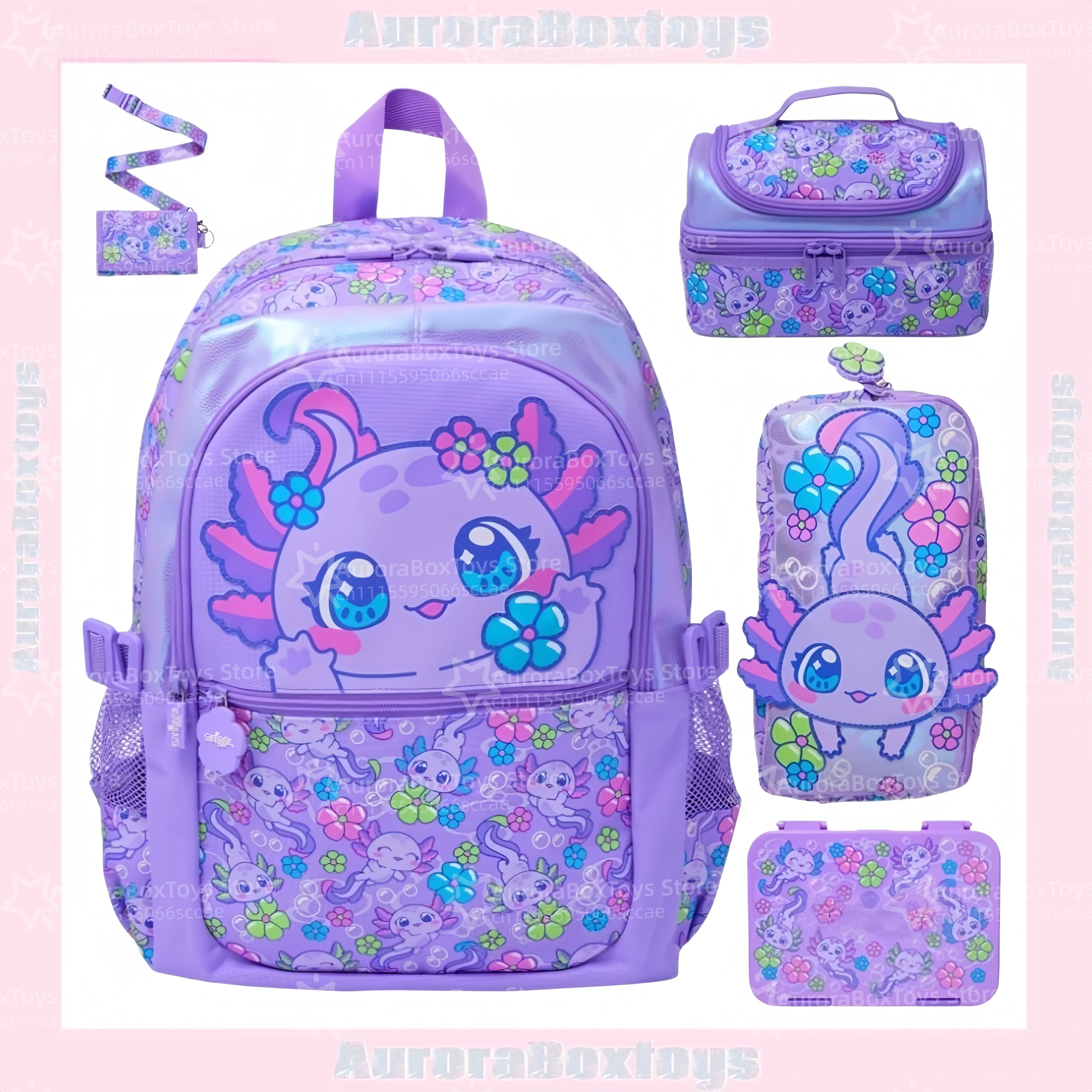 3D Printing Dragon - Niedlicher Lila Axolotl Kinderrucksack-Set, Große Kapazität