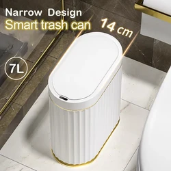 7L Automatic Sensor Trash Can with lid Narrow Bathroom Trash Can Toilet Paper Bucket Kitchen Garbage Cube Dustbin Wastebasket