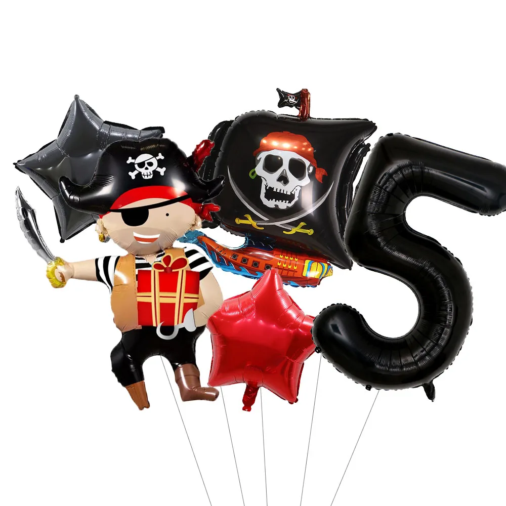 5-teiliges Piratenboot Halloween Ballon-Set 32 Zoll Schwarz Rot 0-9 Zahlen Geburtstagsparty Dekoration Cartoon Ballon