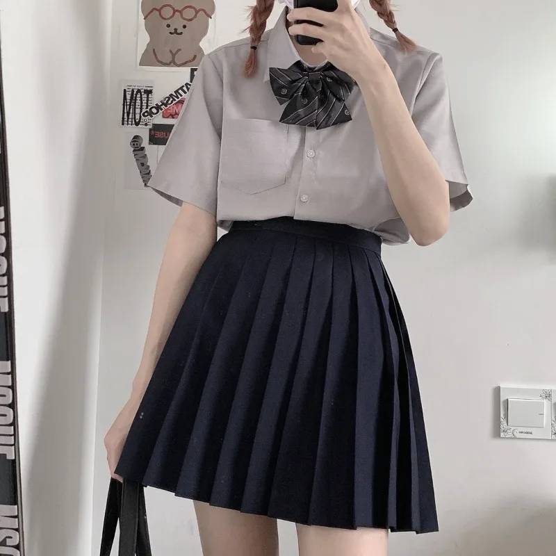 2024 New Japanese JK Uniform College Style Lapel Summer Dark Short Sleeve Pocket Fashion and Versatile Tops For Girls