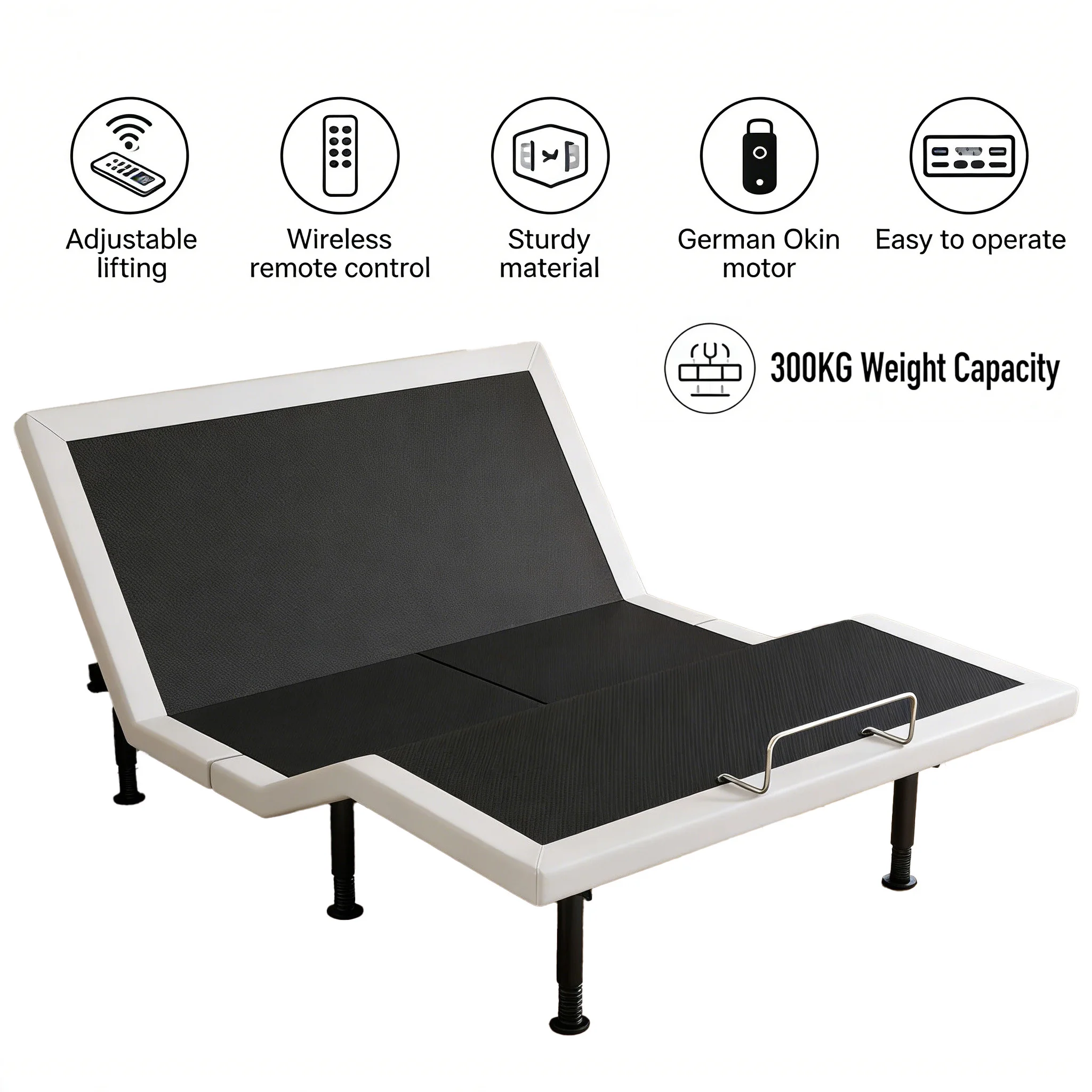 Modern Durable External Intelligent Adjustable Reclining Foldable Iron Bed Frame German OKIN Remote Control Motor CE Hotel